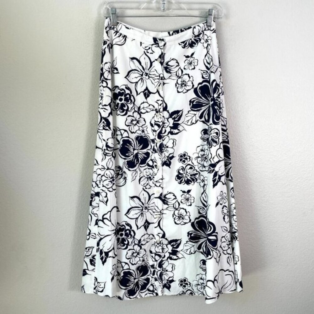 Lauren Ralph Lauren Womens 4 Petite Floral Button Up Midi Skirt Lined Cotton